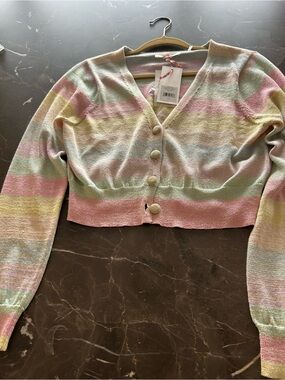 Milly Pastel Striped Cropped Cardigan - Pink, Yellow, Green, Blue